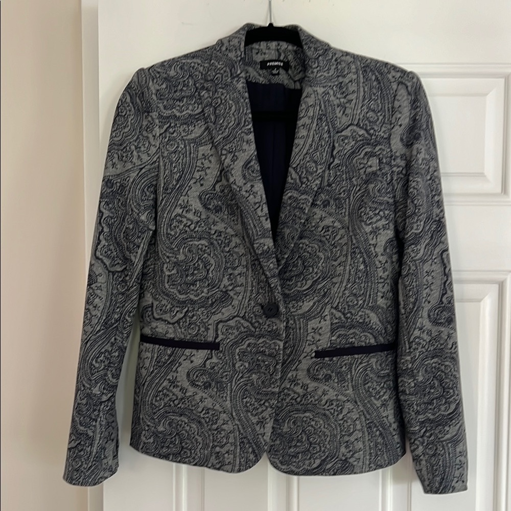 Premise Gray and Navy Blazer Tailored Suit Jacket